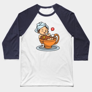 Cute Girl Bathing In Cup Tea Cartoon Baseball T-Shirt